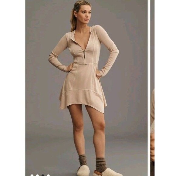 Daily Practice Anthropologie Sz XXS Play it Cool Sporty Tan‎ Sporty Ribbed Dress - Picture 1 of 6